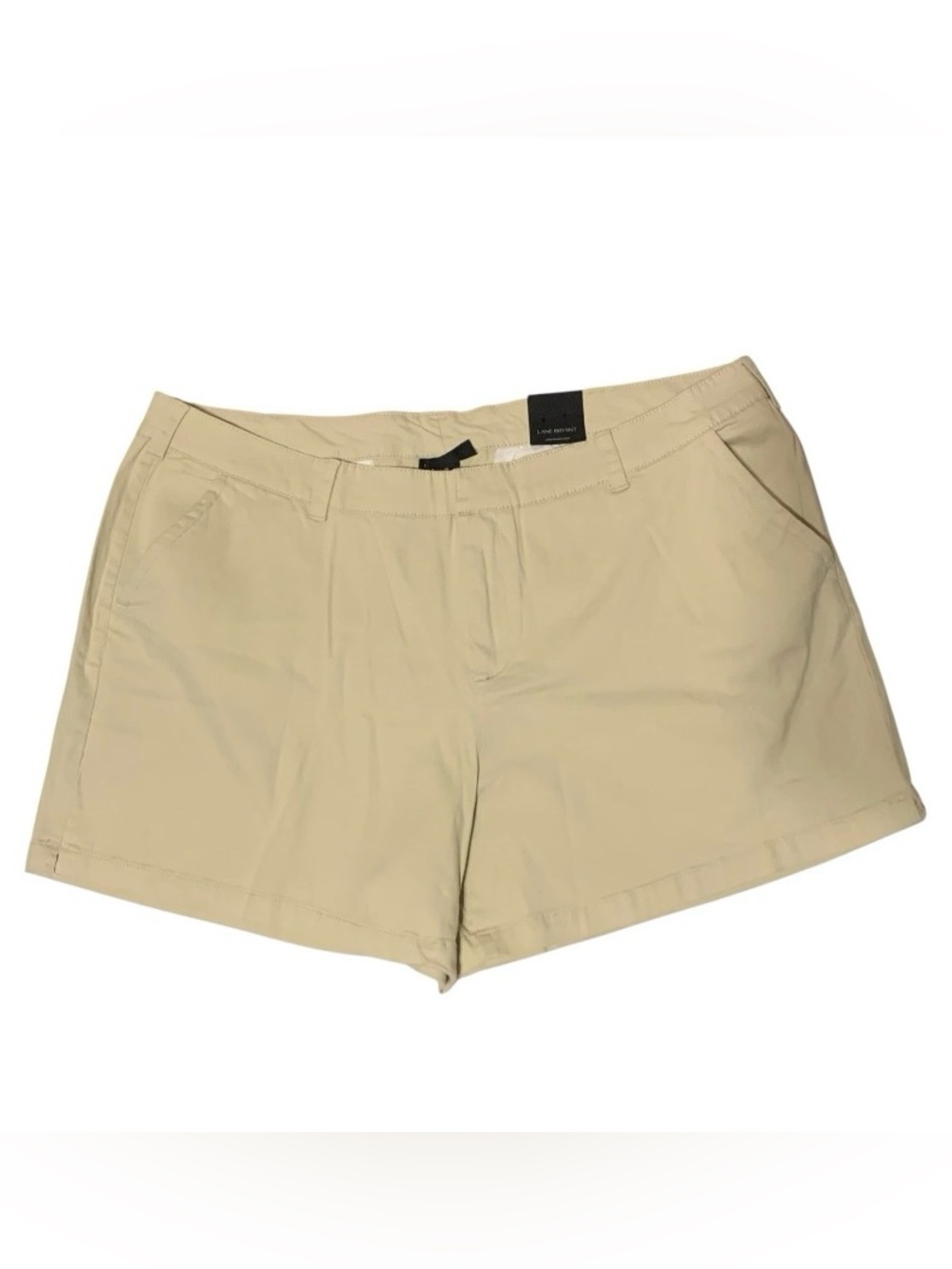 Lane Bryant Khaki Tan SHORTS Size 28 Flat Front Chino High Rise Cotton Casual